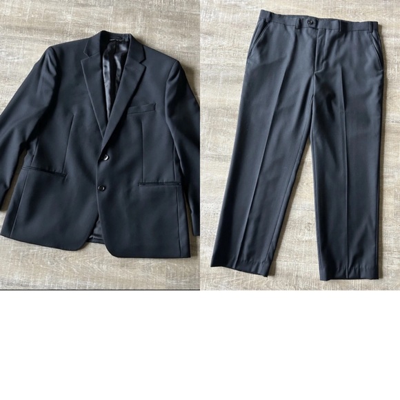 Lauren Ralph Lauren Ultraflex Suit Men 44R Black Wool 2 Piece Flat Front Classic